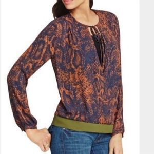 CAbi #101 Border Wrap Python Blouse top size Medium boho shirt